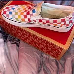 RAINBOW CHECKERED SLIP ON VANS